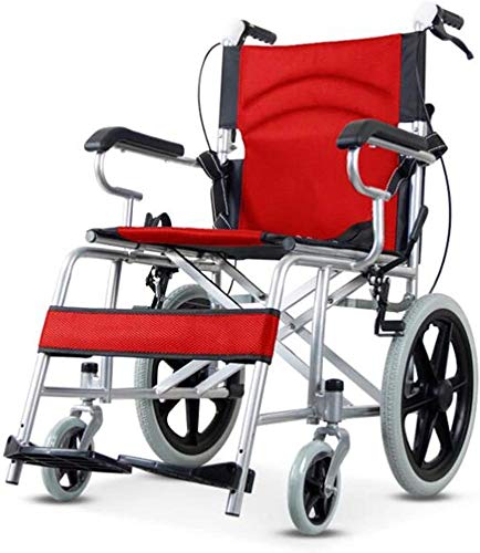 車椅子 ブレーキ付 自走式 車いす 軽量アルミ製 軽量でポータブル トラベル シニア/障害者 トロリー スクーター (自走式/アルミ製/介助ブレーキ付き)(トレーニング 介護・介助兼用) (Color, Blue),Red