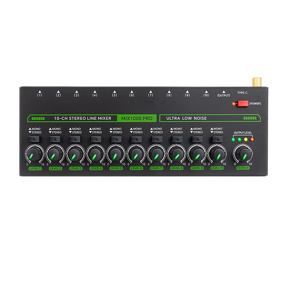 Mezclador de Sonido Profesional de 10 Canales, Mezclador de Sonido LED de Bajo Ruido con Luz RGB para Submezcla, Conmutador Estéreo, Enchufe de la UE