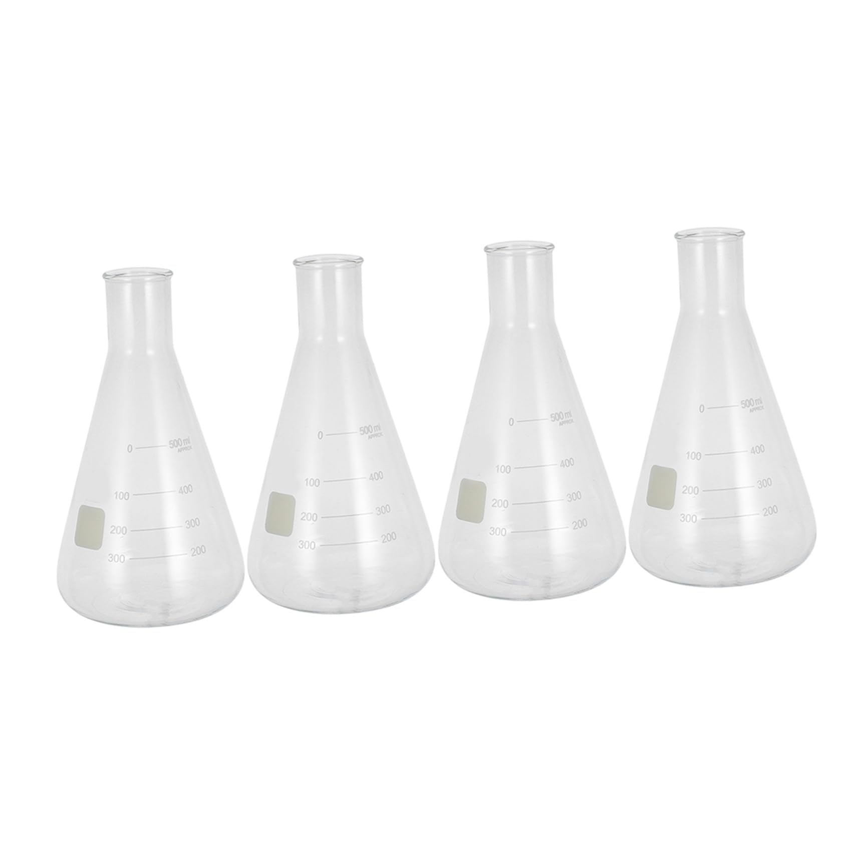 Matraz Cónico De Vidrio De Borosilicato 500 Ml, Set De 4 Matraces De Laboratorio Espesados Para Experimentos Escolares y Químicos, Graduación Clara y Resistente Al Calor