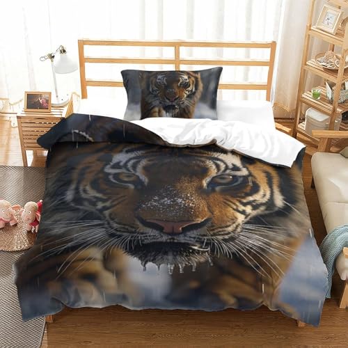 Housse de couette single tigre imprimé 3D haute définition en microfibre