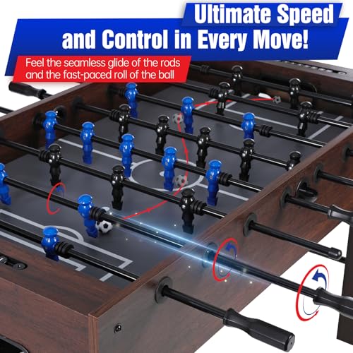 54 Inch Large Size Foosball Table for Adults, Competition Full Size Soccer Game Table with 2 Balls, Football Table Game Room