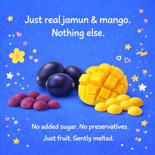 Image of Happa Mango & Jamun Melts | 100% Fruit Candy for Babies, Kids & Adults | No Added Sugar, No Colours, No Artificial Flavours | Melt-in-Mouth | 8M+ | Single Ingredient | 20g Pack of 4
