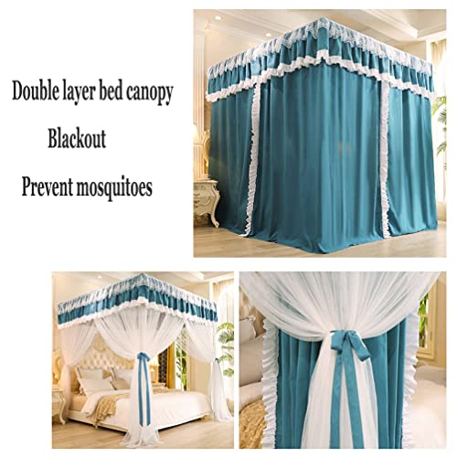 Mosquitera de 4 postes azul para cama de 180x200 con cortinas opacas 5