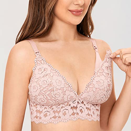 MOMANDA Women's Lace Nursing Bra Wirefree Padded Breastfeeding Maternity Bralette Cute Gentle Rose 34B - Image 3