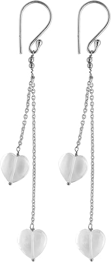 Natural Clear Quartz Dual Heart Drop Earrings, Meditation Earring, Yoga Jewelry, Gemstone for Women Healing, Gift for Her, Weight Approx 15 to 20 Carat Stone Size 10x10 MM Approx
