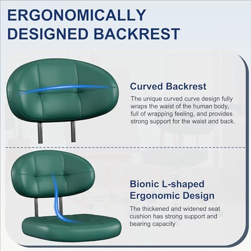 Image of Misolant Vanity Chair with back, Small Armless Cute office Chair with wheels and Lumbar support, Comfy PU Leather Desk Computer Chairs with Adjustable Height, 360Swivel for Home Bedroom Office, Green