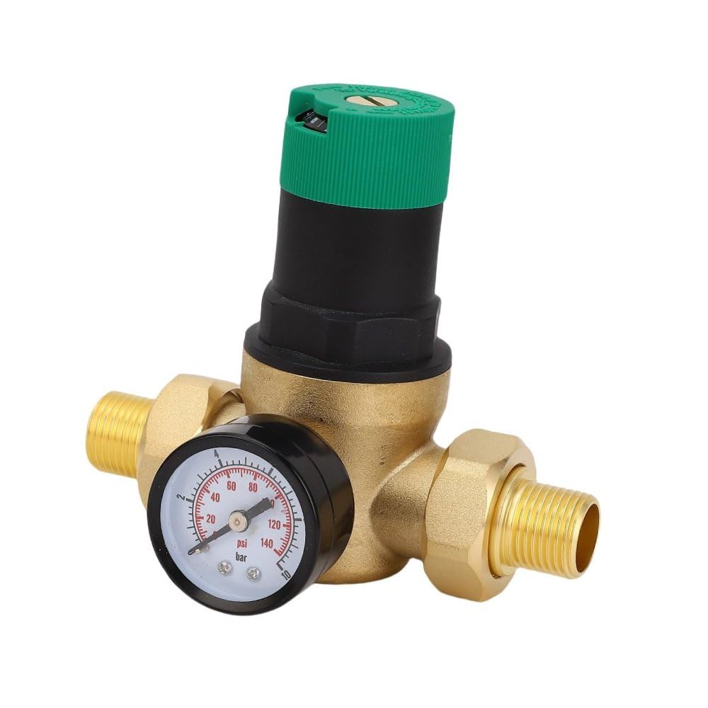 Druckminderer 3/4 Zoll mit Manometer, Messing Wasserregler für Hauswasser