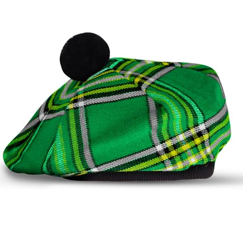 Image of Scottish Tam O' Shanter Hat Tartan Bonnet Pom Pom Wool Flat Cap One Size