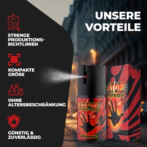 2 x Wilhelm Pfefferspray 40 ml Tierabwehr Selbstverteidigung CS Gas KO Spray hochdosiert (ca. 2 Mio. Scoville) effektives Verteidigungsspray