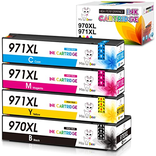 Image of Miss Deer 970XL 971XL Ink Cartridges High Yield, Replacement for HP 970 971 970XL 971XL Work for Officejet Pro X476dw X576dw X451dw X551dw X451dn X476dn Printer (Black, Cyan, Magenta, Yellow)