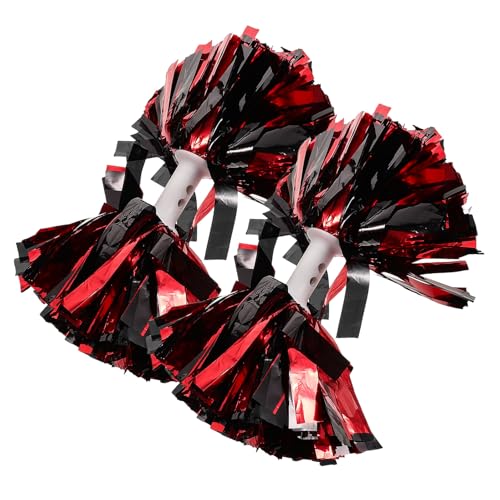 ORFOFE 2 Piezas Pompones Metálicos para Animadoras Pequeños 2 Piezas 5 Pulgadas Rojo y Negro, Accesorios Ligeros para Equipo de Baile y Porristas, Pompones para Competición y Animación