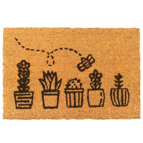 Relaxdays Felpudo de Coco, Motivos Vegetales, 60x40 cm, Antideslizante, Resistente a la Intemperie, Interior/Exterior