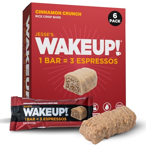 Image of WAKE UP! Caffeinated Cinnamon Crunch Energy Bars - 350mg Caffeine Per Bar (3 Espressos) - Coffee Alternative for Extreme Energy & Focus - Vegetarian, Gluten-Free, Kosher - 6 Pack