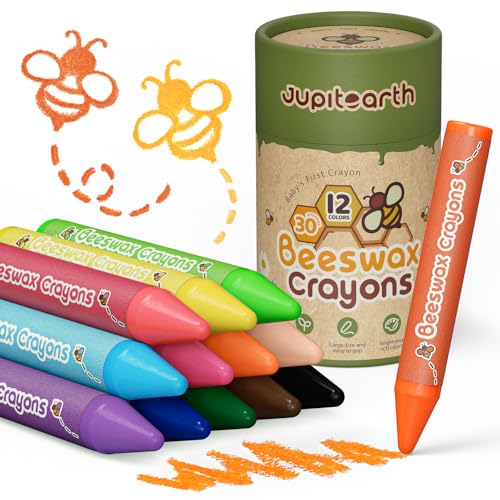 JUPITEARTH Beeswax Crayons for Toddlers 13 12 Non-Toxic Silky Crayons Jumbo and Washable Crayon Easy to Hold Safe for Kids Mess-Free Coloring for Preschool Art Supplies Ages 24 48