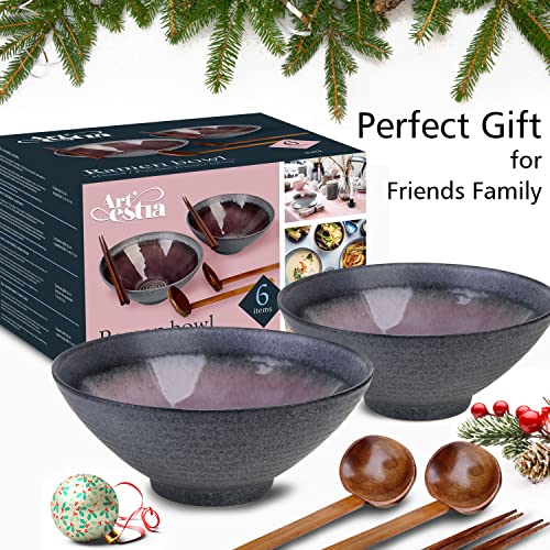 Artestia Ramen Bowls Set Of 2, 6 Pieces 30 Ounce Large Ceramic Japanese Ramen Bowls With Chopsticks And Spoons Serving Bowls For Udon Soba Pho Asian Noodles, Salad, Soup #TOP4