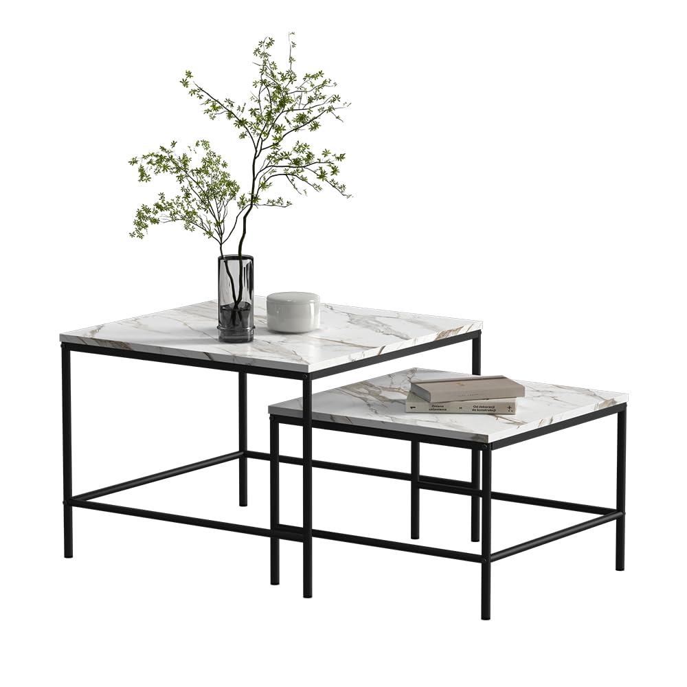 Vicco Couchtisch-Set Ramio, Weiß/Schwarz, 60 x 60 cm 2 Teile, zur flexiblen Nutzung als Ablagefläche oder Beistelltische