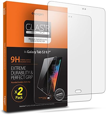 Spigen Tempered Glass Screen Protector [Glas.tR Slim] Designed for Galaxy Tab S3 (2017) [9H Hardness/Case-Friendly] (2 Pack)