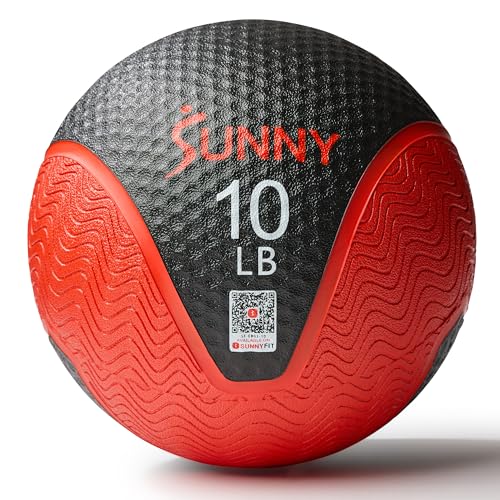 Image of Sunny Health & Fitness 10 LB Medicine Ball with Premium Dual Textured Grip | 4-30LB Weighted Rubber Medicine Ball, Bouncing Wall Ball, Slam Ball Workouts, Throws Squats Core Strength Training