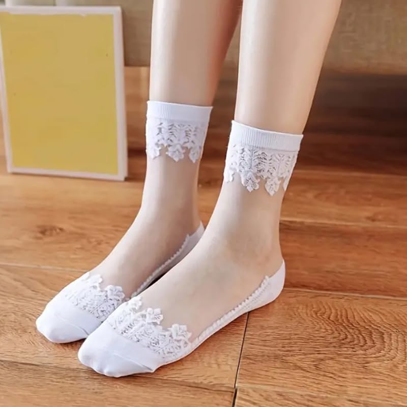 3 Pairs Thin Lace Mesh Socks, Breathable And Charming Crew Socks3