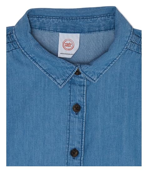 Camp Shirt for Kids, Sleeveless Collared Top with Button Front, Light Blue Denim3