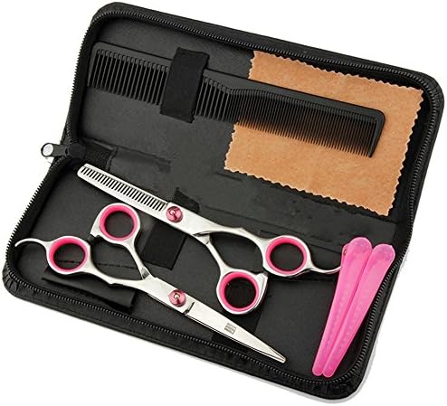 Professional Hair Cutting Scissors Shears Barber Thinning Set Kit- Family Hair Cutting,Barber Hair Cutting Tool Thinning texturizing/Pink 6"