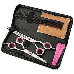 JYHY Professional Hair Cutting Scissors Shears Barber Thinning Set Kit- Family Hair Cutting,Barber Hair Cutting Tool Thinning texturizing,6"(Rose red)