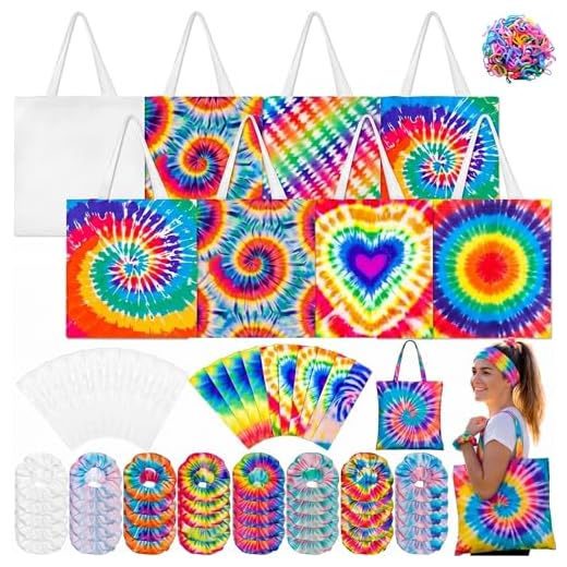 Rivvlive 68 Pcs Tie Dye Kits Including 8 Cotton Canvas Tote Bags 40 White Scrunchies and 20 Headbands Tie Dying Items for DIY Craft Large Groups Art Project Group Activity Party Supplies
