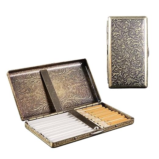 Kytpyi Pitilleras para Cigarrillos, Pitillera, Pitilleras para Cigarrillos mujer, Elegante Pitillera de Metal Vintage Portátil, Tabaco Box para hombre, Capacidad para 20 cigarrillos (Oro)