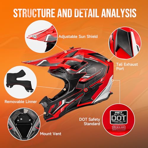 Image of OUMURS Adult Motocross Dirt Bike Helmet with Goggles, Gloves & Mask Dirt Bike ATV Helmet for Unisex-Adult Men Women Adjustable Sun Visor DOT /FMVSS-218 Off-Road Motorcycle Helmet UTV Helmet Downhill