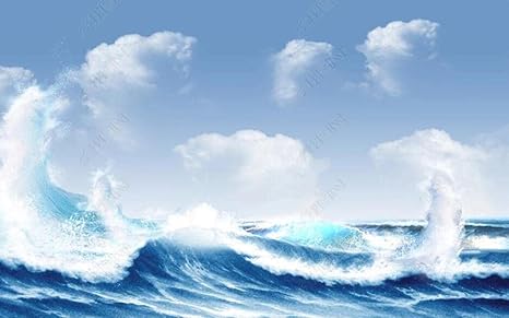 Amazon 壁画3d写真の壁紙 ウォールカバー 空 白い雲 波 壁紙寝室のリビングルームの背景の壁の装飾の壁画 300x210cm 壁紙