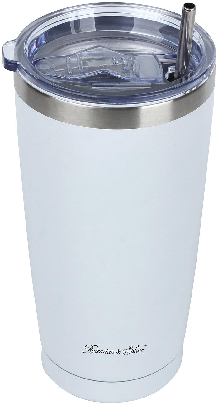 Rosenstein & Söhne Becher: 4er-Set doppelwandige Isolierbecher, weiß, 600 ml, Edelstahl (Isolierbecher mit Deckel, für Smoothie, Kfz)