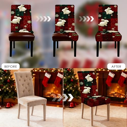 Image of Nuxovilar Plaid Bunny Stretch 23.6x70in 4PCS Dining Chair Covers