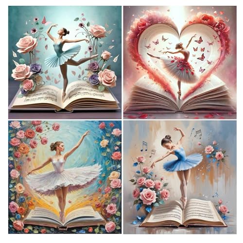 JISHSHAY Lot de 4 Diamond Painting Danseuse de Ballet Diamant Painting Femme Ballet Broderie Diamant Diamond Art Kit Mosaique Adulte Point de Croix pour Adulte...