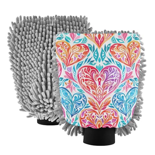 IOACIY Absorbent Microfiber Car Wash Drying Mitts, 2 Pack, Scratch-Free & Lint-Free, Rich Foam, Highly Absorbent, Double Sided, Wash Mitt Perfect for Car Washing, M, Heart (9)