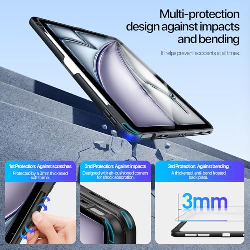 Image of Metal Stand Back case for iPad Air 11 M4 /M3 /M2 & iPad Air 10.9 inch 5th /4th Gen, iPad Pro 11 2022 /2021 4th /3rd Gen Smart Back Case with Stable Stands with Pencil Holder, Black