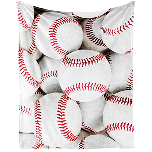 Baseball Throw Blanket for Teen - 50x60 Inches Throw Size - Soft Fluffy Cozy Blankets Gift - White Sports Blanket Throws for Living Room Decorative