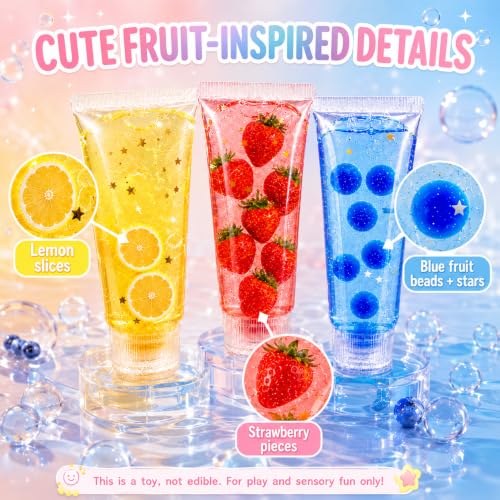 Klysuron 3 Pack Toothpaste Squishy Toys Colorful Jelly Filled Squeeze Tube — view 3