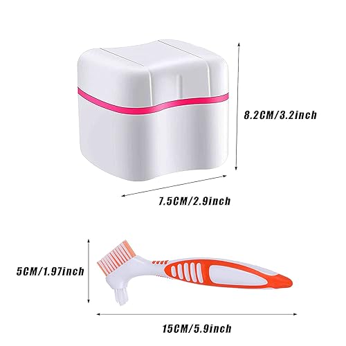 Miniatura 2 de Juego de 2 cajas de limpieza de dentaduras postizas y cepillos, paquete de 2 cajas de baño para dentaduras postizas con cesta + 2 cepillos para
