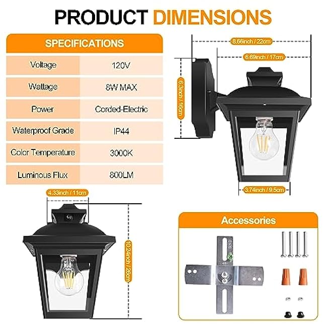 FUDESY Dusk to Dawn Outdoor Wall Lantern, Exterior Sensor Porch Light Wall Mount with LED Bulb, Waterproof Anti-Rust Wall Sconce Lighting , Black Outside Light Fixtures for Hose, Front Door, Garage