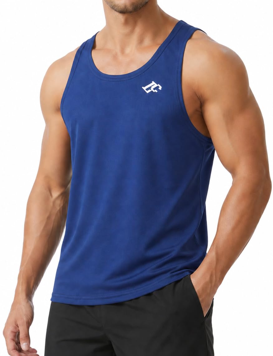 Camiseta sin Mangas para Hombre, para Entrenamiento atlético, de Secado rápido, con Espalda en Y, para Culturismo, Gimnasio, Chaleco Muscular Azul Marino L