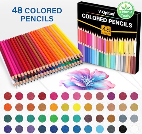 V-Opitos 48 Pack Colored Pencils Set - Pre-sharpened Art Supplies