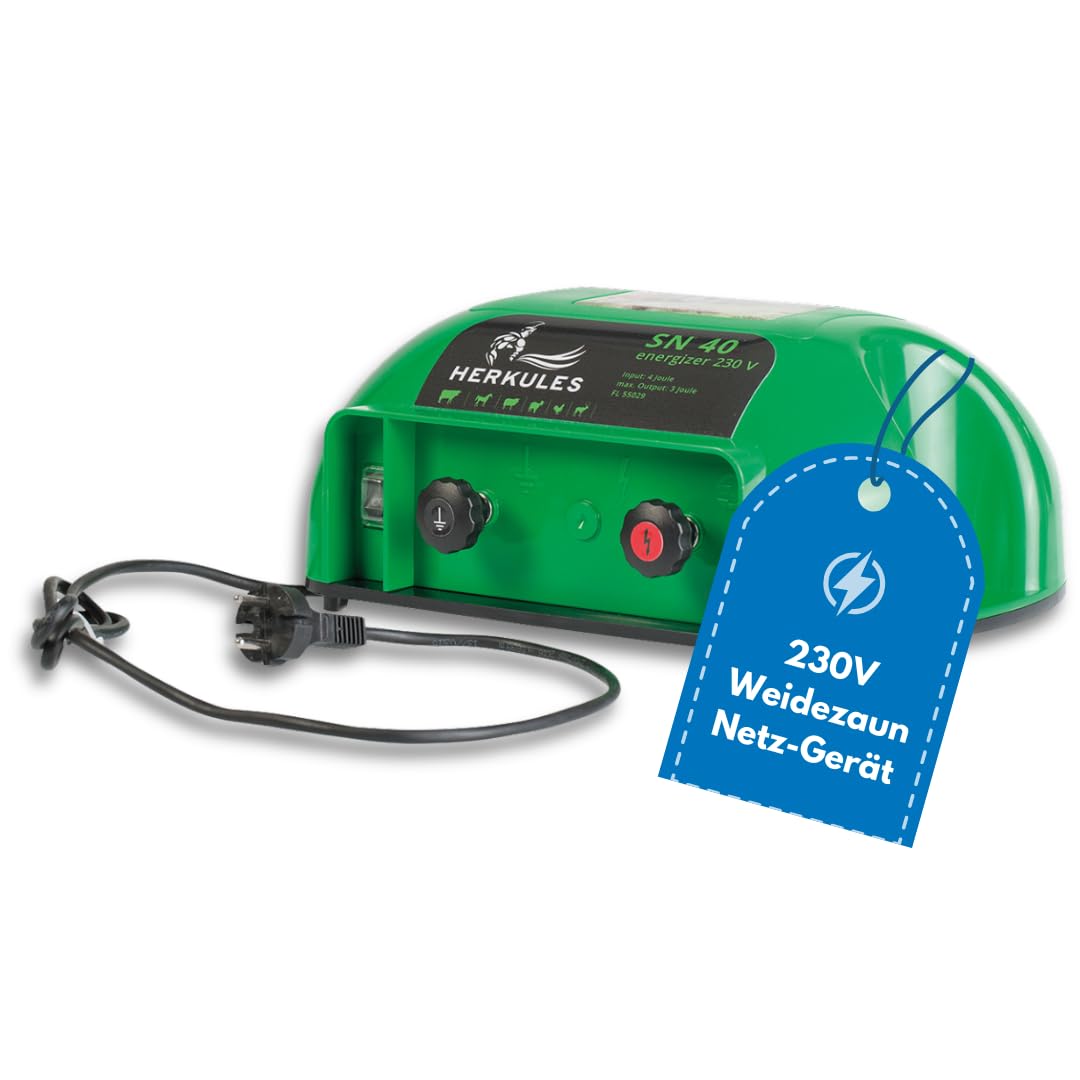Herkules Weidezaungerät SN 40 - Starkes 230V Netzgerät - Elektrozaungerät für bis zu 25 km Zaun - Weidezaun Stromgerät mit 7500 V Leistung - Robustes Weidegerät für Rinder, Pferde, Schafe & Geflügel