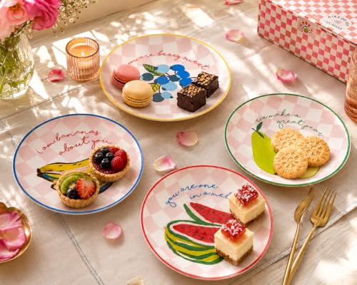 Image of Chumbak Ceramic Dessert Plate Set of 4 | Fruit Design Plates for Serving Cakes, Snacks & Desserts | Cute Birthday & Housewarming Gift for Her | Dining & Tableware