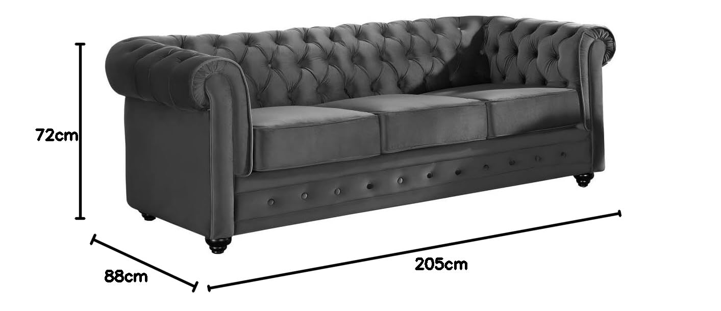 Vente-unique - Canapés 3 Places et 2 Places et Fauteuil en Velours Anthracite Chesterfield