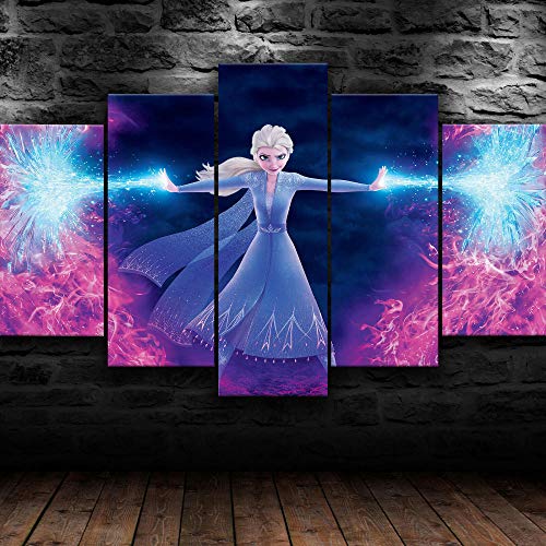 NDSJ 5 stuks canvas kunst aan de muur print decoratie Canvas Prints Schilderijen-Frozen Elsa Prinses Poster-HD Gedrukt…