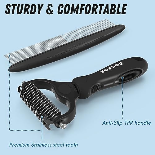 image for Docrok Pet Grooming Combo: Undercoat Rake, Dematting Deshedding Brush 