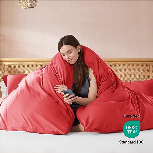 Nestl Red California King Duvet Cover Sets - Soft Double Brushed Cal King Duvet Cover, 3 Piece, with Button Closure, 1 Duvet Cover 104x98 inches and 2 Pillow Shams