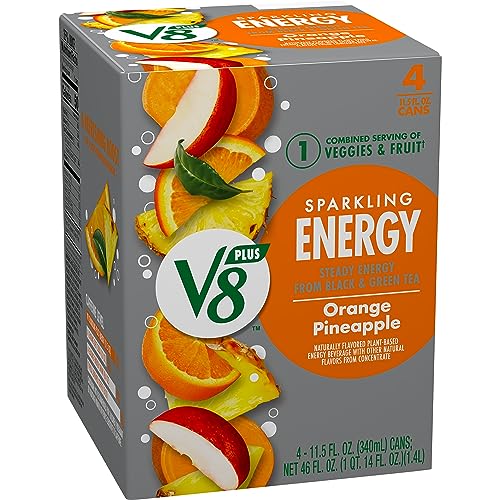 Image of V8 +Energy Sparkling Orange Pineapple Juice Energy Drink, 11.5 fl oz Can (4 Pack)