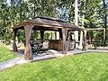 Domi 12' X 18' Hardtop Gazebo Outdoor Metal Gazebo with Galvanized Steel Double Roof Canopy, Wood Grain Aluminum Frame, Curtains and Netting for Patio, Deck, Garden