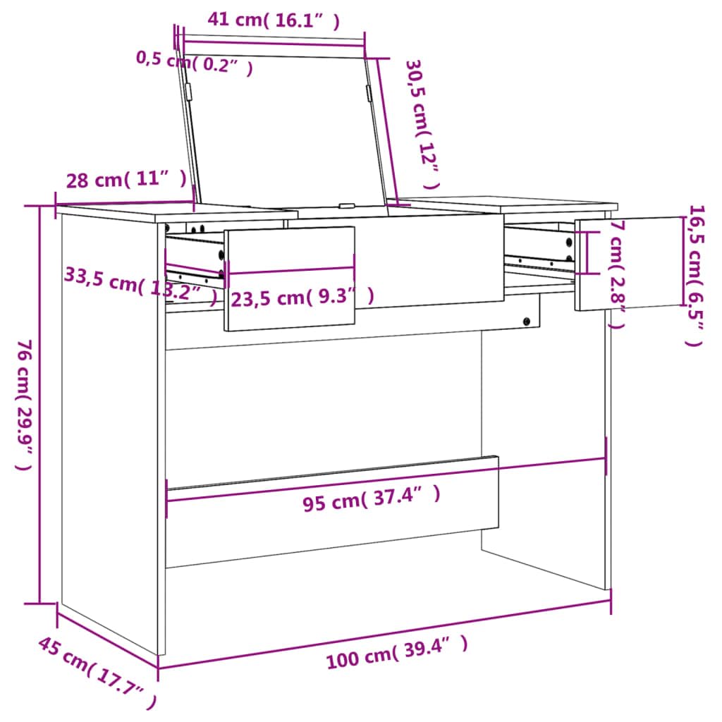 Tocador con espejo blanco de madera, cristal, 100 x 45 x 76 cm, espacio de maquillaje con cajón, espacio de almacenamiento para dormitorio, baño, niña, habitación juvenil